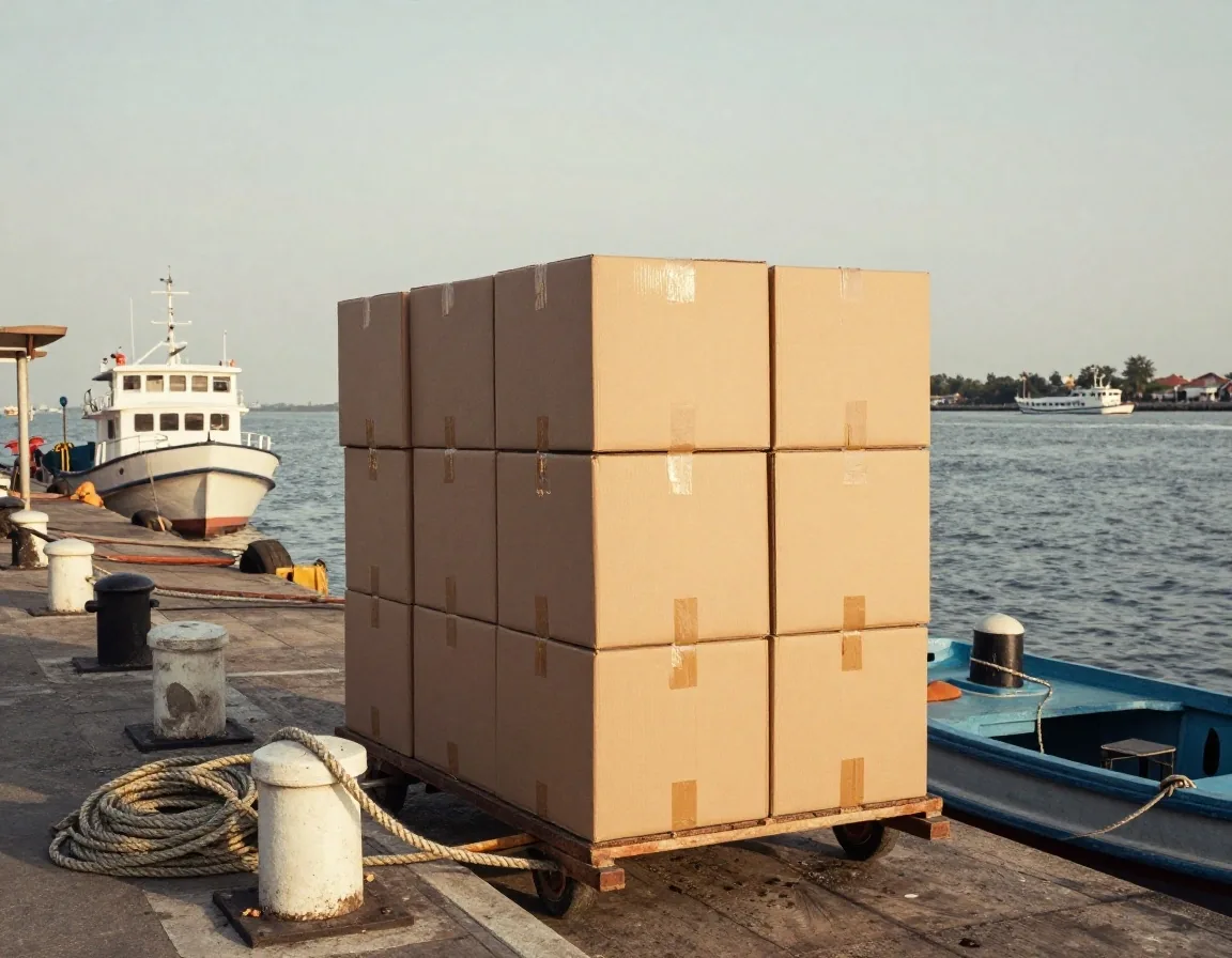 Supply quay in Makassar where incoming cartons are received
